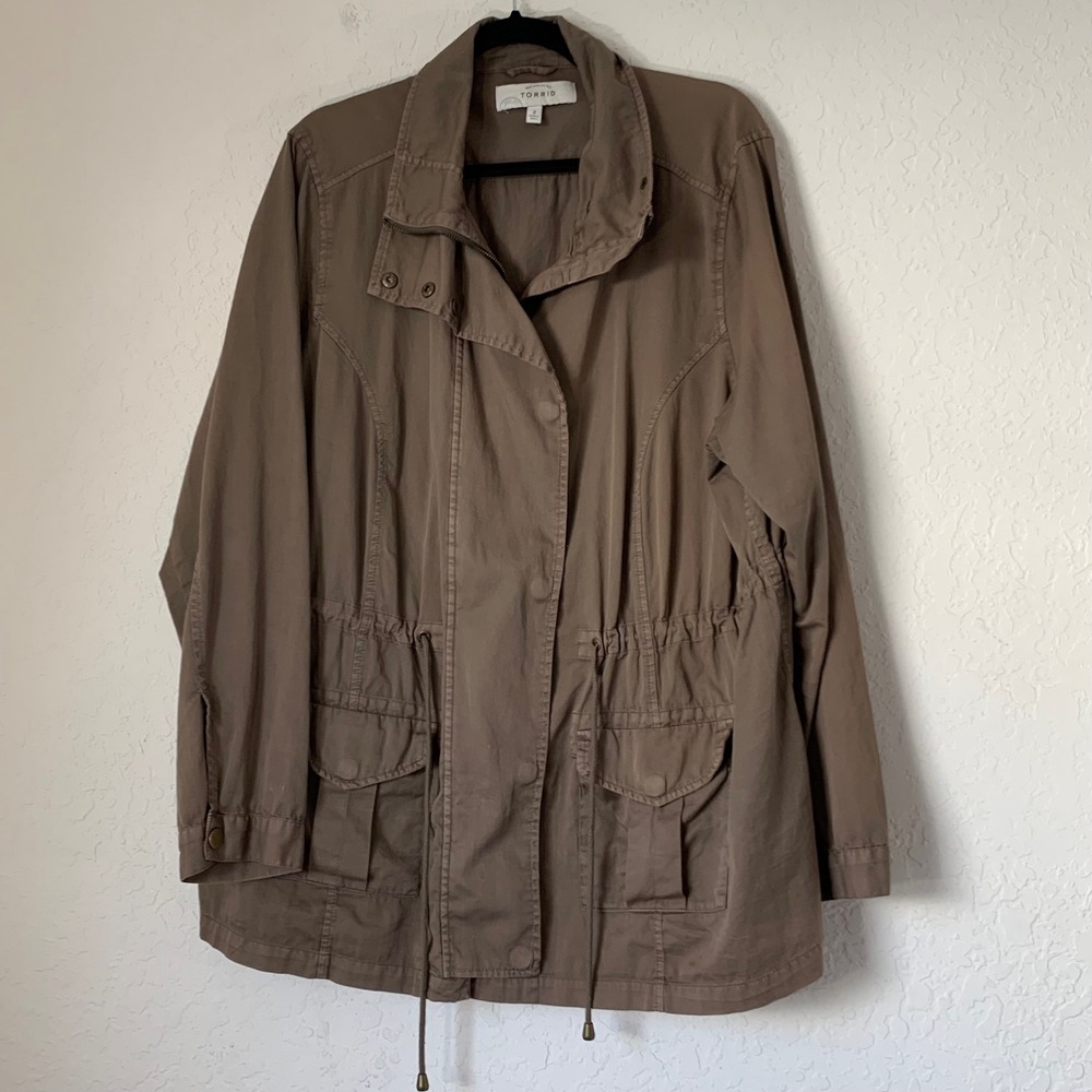 Torrid Utility Anorak Jacket Women 2X Brown Drawstring Military Gorpcore Safari